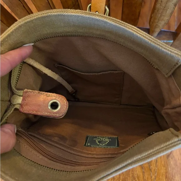 TSD Brand Canvas & Leather Crossbody Bag Olive/Brown, Earth & Style Collection - Picture 8 of 10